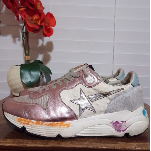 Golden Goose Running Sole Sneakers  Laminated Pink Women's 39 (9) - Picture 1 of 16
